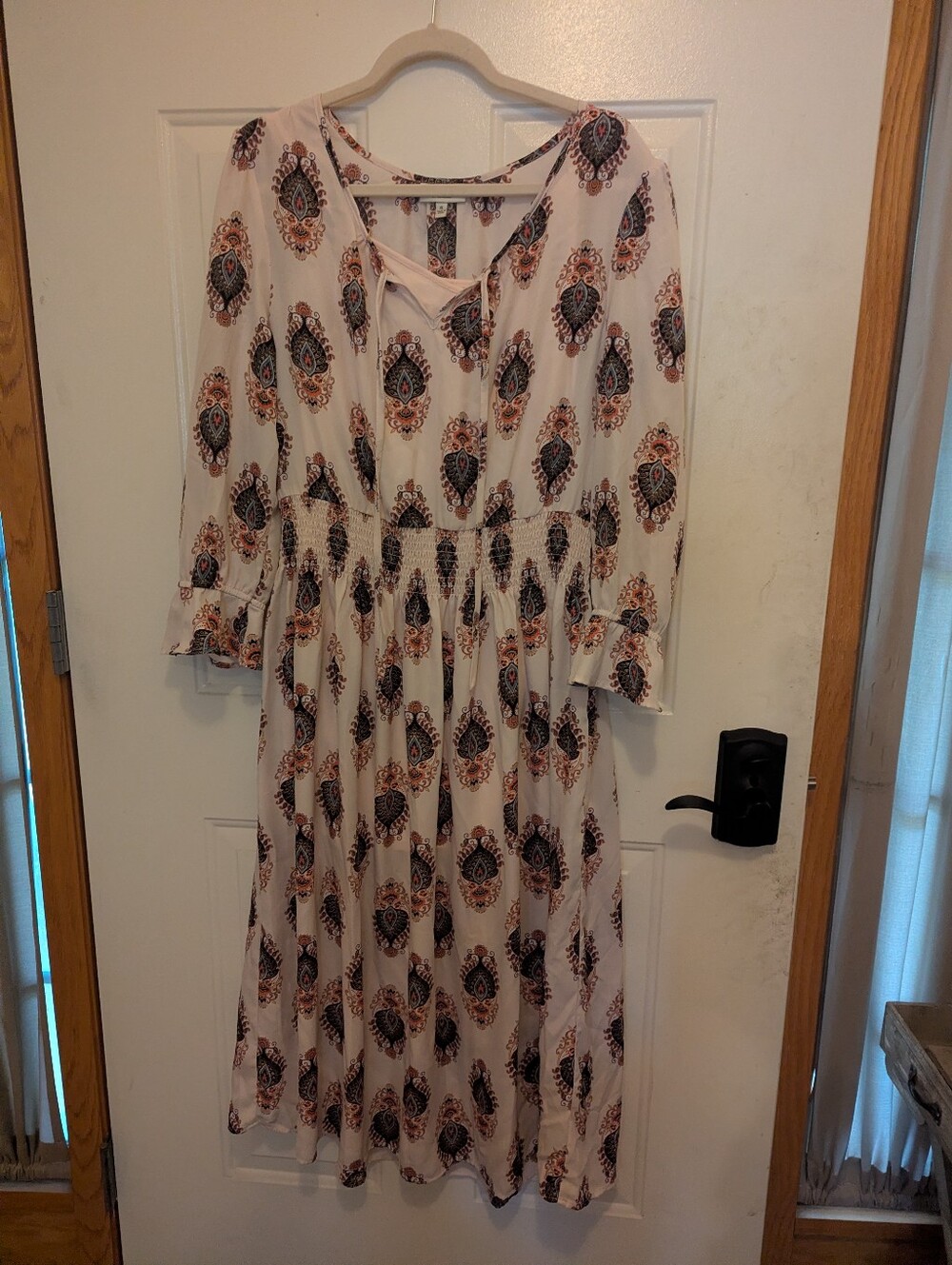 Studio B by Bobeau smocked midi dress featuring a pink paisley floral